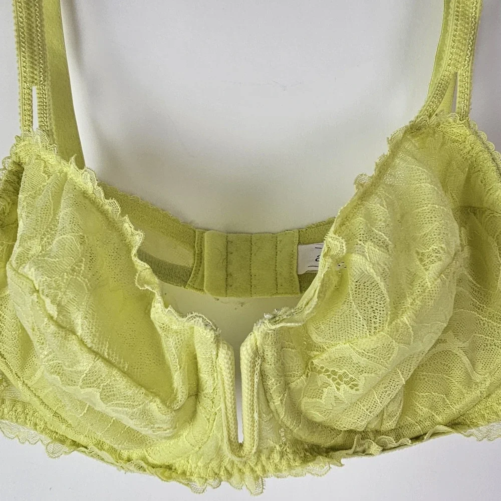 Auden Balconette Coverage Unlined Underwire Bra Lace Women's Size 38C Lime Green